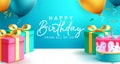 Happy birthday greeting text vector design. Birthday typography in blue space for message Royalty Free Stock Photo