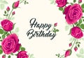 Happy birthday greeting. Vector concept with ruby pink roses, leaves and happy birthday text. Greeting card, banner, poster women Royalty Free Stock Photo