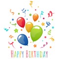 happy birthday greetings balloons and streamers Royalty Free Stock Photo