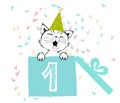 Happy Birthday greetings cards hand drawn with a cute cat created with black ink pens for loving party Royalty Free Stock Photo