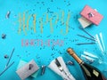 Happy birthday greetings text on blue background Royalty Free Stock Photo