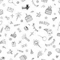 Happy Birthday. Hand drawn party seamless pattern. Birthday theme. Cute doodle background Royalty Free Stock Photo