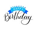 Happy Birthday hand written blue lettering