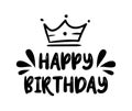 HAPPY BIRTHDAY. Handwritten modern brush lettering typography, calligraphy text with crown