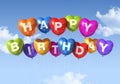 Happy Birthday heart shape balloons in the sky Royalty Free Stock Photo