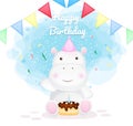 Happy birthday hippo cartoon character Premium Vector