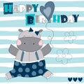 Happy birthday hippo vector illustration