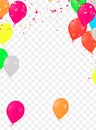 Happy birthday holiday balloons design colorful Party Flags And Ribbons Falling On Background. eps Royalty Free Stock Photo