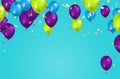 Happy birthday holiday balloons design colorful Party Flags And Ribbons Falling On Background. eps Royalty Free Stock Photo