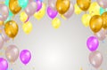 Happy birthday holiday balloons design colorful Party Flags And Ribbons Falling On Background. eps Royalty Free Stock Photo