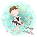 Happy birthday. Holiday card with a cute girl ballerina. Vector Royalty Free Stock Photo