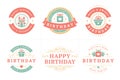 Happy birthday holiday congratulations vintage emblem badge set for greeting card design vector flat Royalty Free Stock Photo