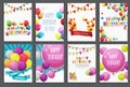 Happy Birthday, Holiday Greeting and Invitation Card Template Set with Balloons and Flags. Vector Illustration