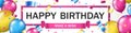 Happy birthday horizontal banner with colorful confetti and balloons Royalty Free Stock Photo