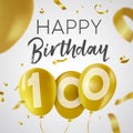 Happy birthday 100 hundred year gold balloon card