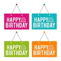 Happy Birthday with Icon hanging Door Sign. Eps10 Vector. Royalty Free Stock Photo