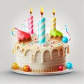 Happy Birthday Illustrated Cake with Candles. Generative AI