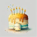 Happy Birthday Illustrated Cake with Candles. Generative AI