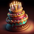 Happy Birthday Illustrated Cake with Candles. Generative AI