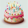 Happy Birthday Illustrated Cake with Candles. Generative AI