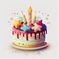 Happy Birthday Illustrated Cake with Candles. Generative AI