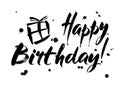 Happy birthday inscription. Greeting card with calligraphy. Hand drawn design. Black and white. Royalty Free Stock Photo