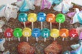 Happy birthday inscription on handmade birthday cake close-up