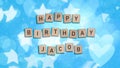 Happy Birthday Jacob card with wooden tiles text