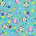 Happy Birthday kids seamless pattern with cute panda bears Royalty Free Stock Photo