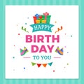 Happy Birthday Label Card Typography with Party Decoration Ornament. Royalty Free Stock Photo