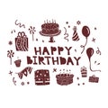 Happy Birthday Lettering Illustration with Doodle Party Elements