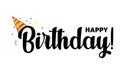 Happy Birthday. Lettering poster with text happy birthday. Beautiful greeting card scratched calligraphy black text with party hat