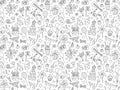 Happy Birthday lettering thin line seamless pattern festive background