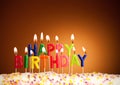 Happy birthday lit candles closeup Royalty Free Stock Photo