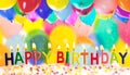 Happy birthday lit candles on colorful balloons Royalty Free Stock Photo