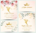 Happy birthday little princess cards set Vector. Delicate floral bouquets Royalty Free Stock Photo