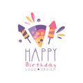 Happy Birthday logo design, colorful creative template with fireworks for banner, poster, greeting card vector Royalty Free Stock Photo