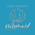 Happy Birthday mermaid greeting card set with sparkle rose gold