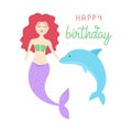 Happy birthday mermaid underwater vector illustration