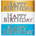 Happy birthday metallic shine words symbol label image logo vector