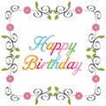 Happy Birthday Modern Colourful Typography With Floral Frame Template. Royalty Free Stock Photo