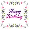 Happy Birthday Modern Typography With Floral Frame. Royalty Free Stock Photo