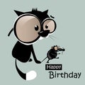 Happy Birthday mouse with a cat smile Royalty Free Stock Photo