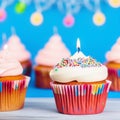 Happy birthday, my cake. Delicious cupcakes with pink cream frosting and colorful sprinkles 4 Royalty Free Stock Photo