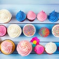 Happy birthday, my cake. Delicious cupcakes with pink cream frosting and colorful sprinkles 8 Royalty Free Stock Photo