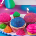 Happy birthday, my cake. Delicious cupcakes with pink cream frosting and colorful sprinkles 1 Royalty Free Stock Photo