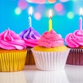 Happy birthday, my cake. Delicious cupcakes with pink cream frosting and colorful sprinkles 7 Royalty Free Stock Photo