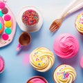 Happy birthday, my cake. Delicious cupcakes with pink cream frosting and colorful sprinkles 13 Royalty Free Stock Photo