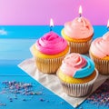 Happy birthday, my cake. Delicious cupcakes with pink cream frosting and colorful sprinkles 12 Royalty Free Stock Photo