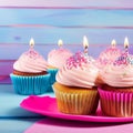 Happy birthday, my cake. Delicious cupcakes with pink cream frosting and colorful sprinkles 17 Royalty Free Stock Photo